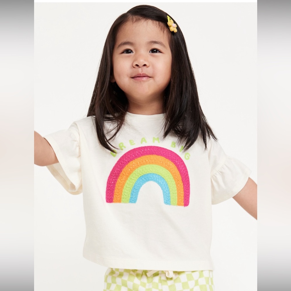 Old Navy | Short Sleeve Rainbow Crochet-Knit Graphic Top for Toddler Girls